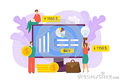 Business finance growth, broker buying stocks vector illustration. Market trade chart, graph exchange concept. Currency Vector Illustration