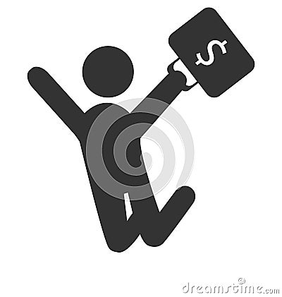 Business finance icon with jumping man with suitcase with money Vector Illustration