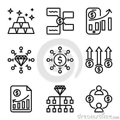 Business and Finance icon set include gold,message,chart,diamond,organization,growth,document,manager Vector Illustration