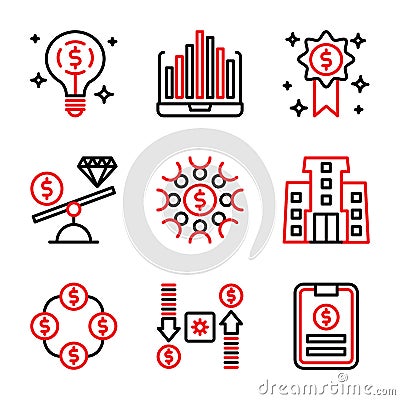 Business and Finance icon set include lamp,chart,award,scale,teamwork,government,money,memo Vector Illustration