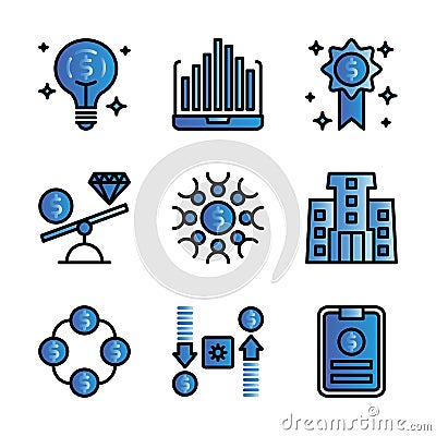 Business and Finance icon set include lamp,chart,award,scale,teamwork,government,money,memo Vector Illustration