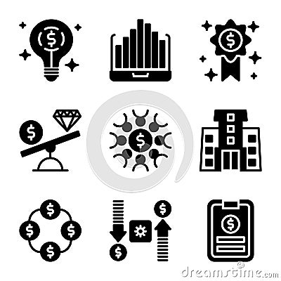 Business and Finance icon set include lamp,chart,award,scale,teamwork,government,money,memo Vector Illustration