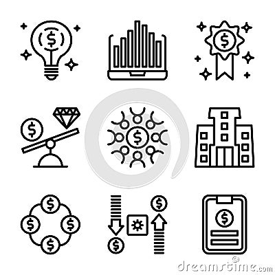 Business and Finance icon set include lamp,chart,award,scale,teamwork,government,money,memo Vector Illustration