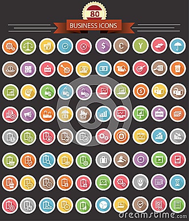 Business and Finance icons,colorful buttons on bla Vector Illustration