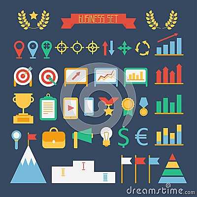 Business and finance infographic design elements. Set of vector target icons. Illustration in flat style. Vector Illustration