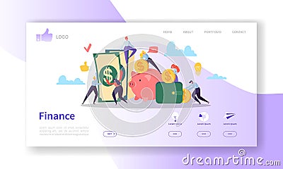 Business and Finance Landing Page Template. Website Layout with Flat People Characters Making Money. Easy to Edit Vector Illustration