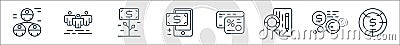 business and finance line icons. linear set. quality vector line set such as analytics, market, statistic, taxes, deposit, money Vector Illustration