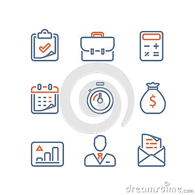Business and finance, long term invest portfolio, revenue growth, stock market performance report, budget and account service Vector Illustration