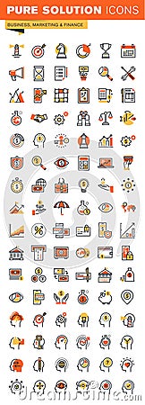 Business,finance and marketing thin line flat design web icons collection Vector Illustration