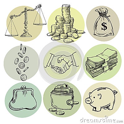 Business finance money set. Hand drawn vector. Vector Illustration