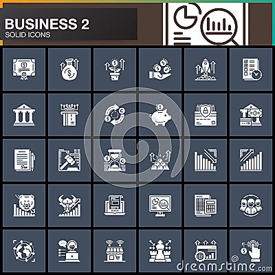 Business, finance, money vector icons set, modern solid symbol collection Vector Illustration