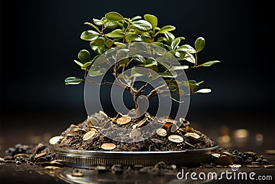 Business finance nurtured by nature, money growth like a tree in soil Stock Photo