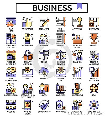 Business and finance outline design icon set filled with color. Stock Photo