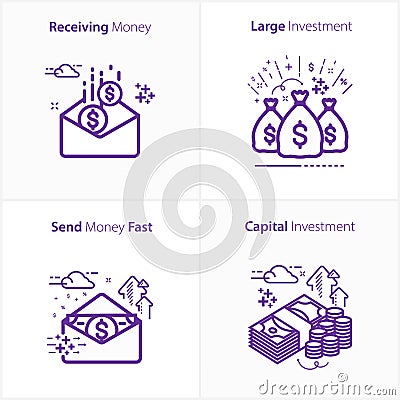 Business and finance flat icon, Receiving money icon / Large investment icon / Send money fast icon / Capital Investment icon Vector Illustration