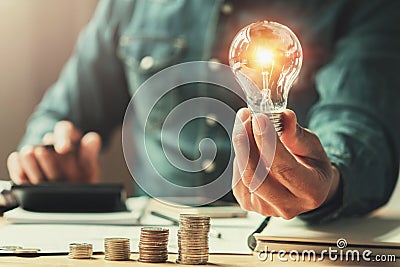 business finance and saving power. new idea solar energy with ac Stock Photo