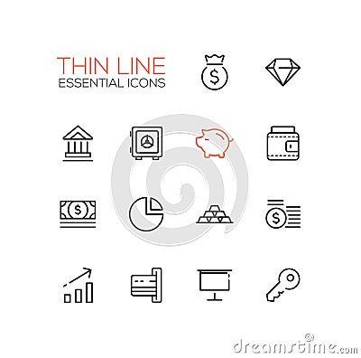 Business, Finance, Symbols - thick line design icons set Vector Illustration