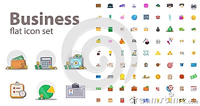 business finances flat icon set with money Vector Illustration