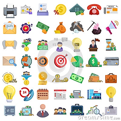 business finances clip art set with money, bank, chart. office Vector Illustration