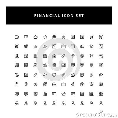 Business financial vector icons set with outline design Vector Illustration