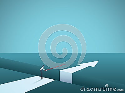 Business finding solution vector concept with woman building bridge. Symbol of creativity, technology, overcoming Vector Illustration