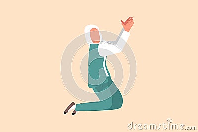 Business flat drawing depressed Arabian businesswoman on her knees, ask for help. Female manager in fashionable hijab praying. Cartoon Illustration