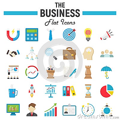 Business flat icon set, finance symbols collection Vector Illustration