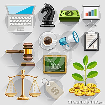 Business flat icons color set. Vector Illustration