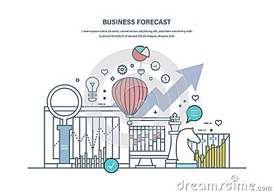 Business forecast. Data analysis, financial management report, market stats. Vector Illustration