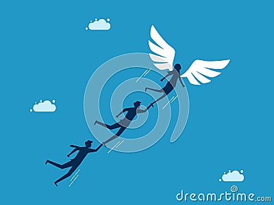 Business freedom. female leader leads a team of businessmen flying freely with wings Vector Illustration