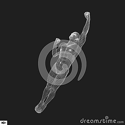 Business, Freedom or Happiness Concept. 3D Model of Man. Human Body Model. Vector Illustration