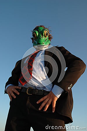 Business frog guy shot from below Stock Photo