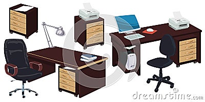 Business furniture. Office chairs and desks. Illustration for internet and mobile website Vector Illustration