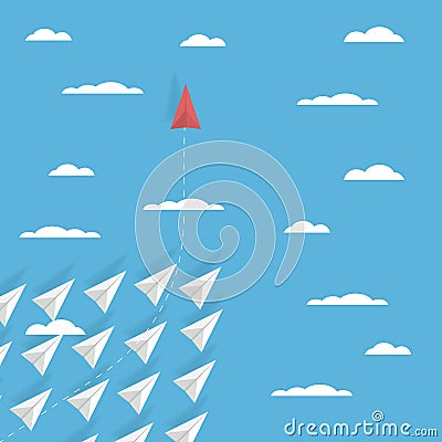 Business game changer concept vector with one paper plane flying in different direction than others. Revolutionary idea Vector Illustration