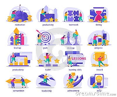 Business Gamification Flat Icons Vector Illustration