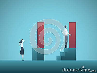 Business gender gap inequality vector concept. Symbol of discrimination in career, salary gap, corporate injustice and Vector Illustration