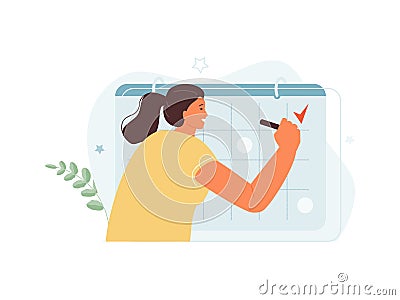 Business girl planning tasks and schedule Vector Illustration