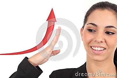 Business girl raising a growth graph Stock Photo