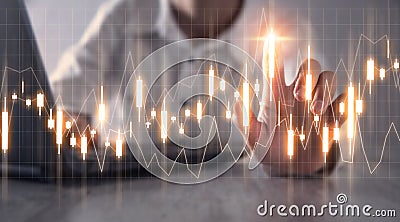 Business girl working in office. Investment graph. Financial concept Stock Photo