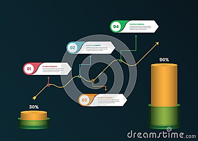 Business goal representation step infographic with arrow and cylinder graph Vector Illustration