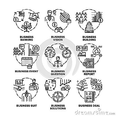 Business Goal Set Icons Vector Black Illustration Vector Illustration