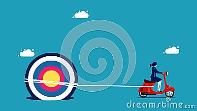 business goals. Businesswoman pulls to get the target out of the pitfall Vector Illustration