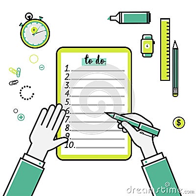 Business goals checklist. Vector flat linear icon Vector Illustration