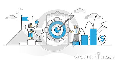 Business goals with company profit success target monocolor outline concept Vector Illustration