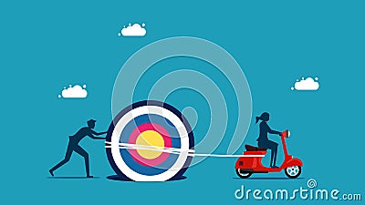 business goals. Two businessmen work together to get a target out of a pitfall Vector Illustration