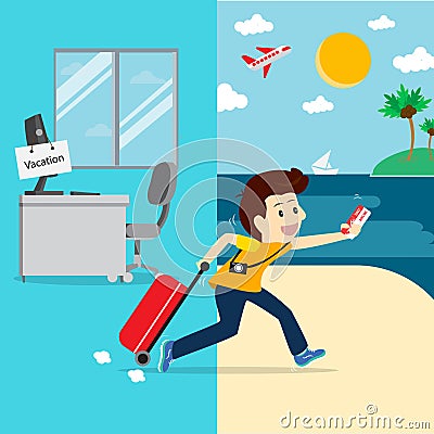 Business going vacation. Vector Illustration