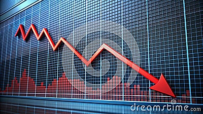 business graph with decline arrow, cut arrow, drop arrow diagram, reduce arrow, AI Stock Photo