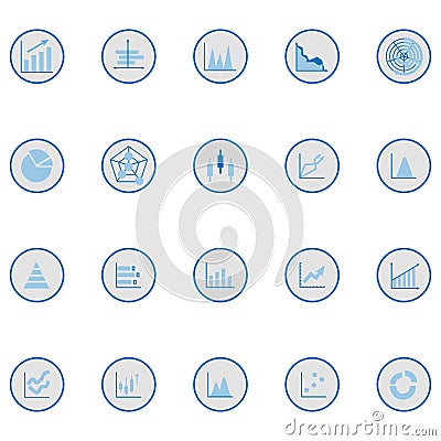 Business graph graphic icon. Solid stroke growth chart finance vector. Statistic abstract symbol. Blue color theme Vector Illustration