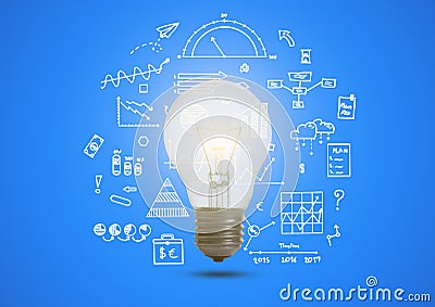 Business graph with illuminated light bulb concept for idea. Stock Photo