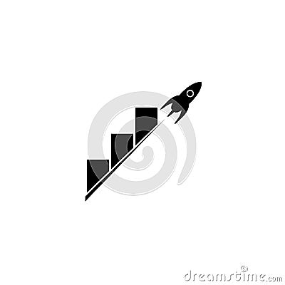 Business Graph with rocket going up icon isolated on white background Vector Illustration