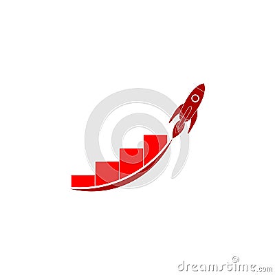 Business Graph with rocket going up icon isolated on white background Vector Illustration